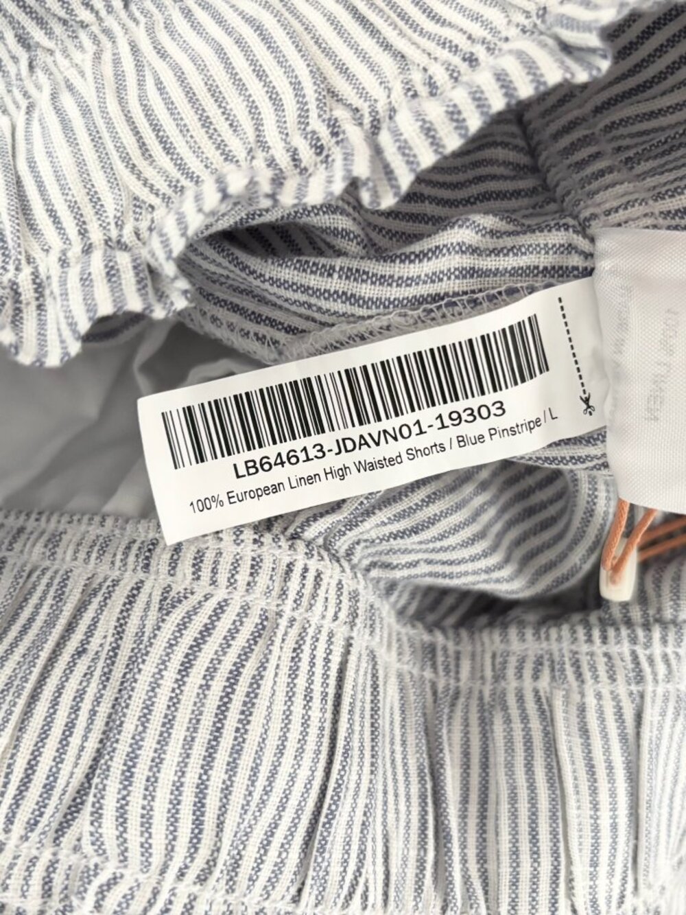 Quince 100% European Linen High Waisted Shorts, Blue Pinstripe - Picture 4 of 5